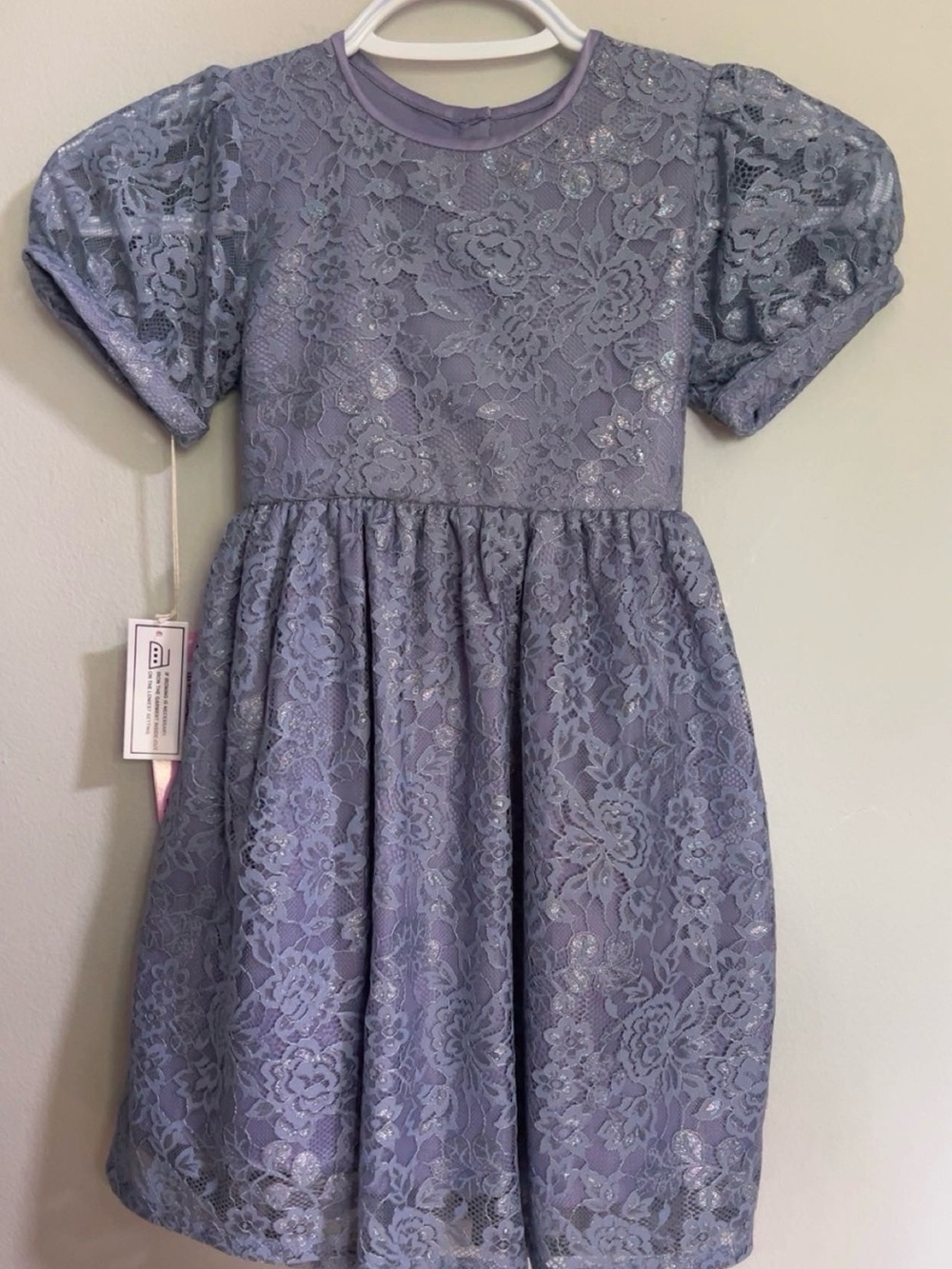 Lilac Lace Party Dress for Girls with Puff Sleeves